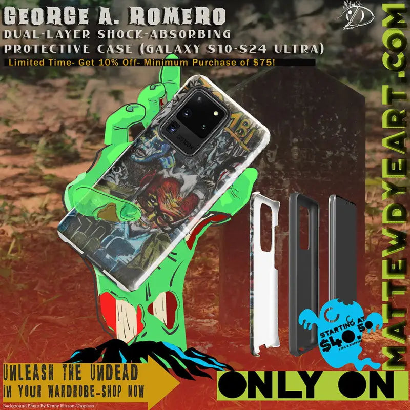 Zombie-themed tough phone case with green accents and horror artwork for Zombie Cinema fans