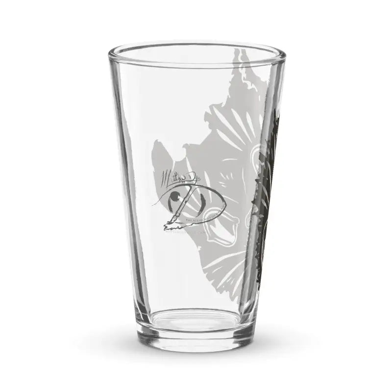 Clear etched fish design on Ah Kitty Halloween Pint Glass for elegant sipping