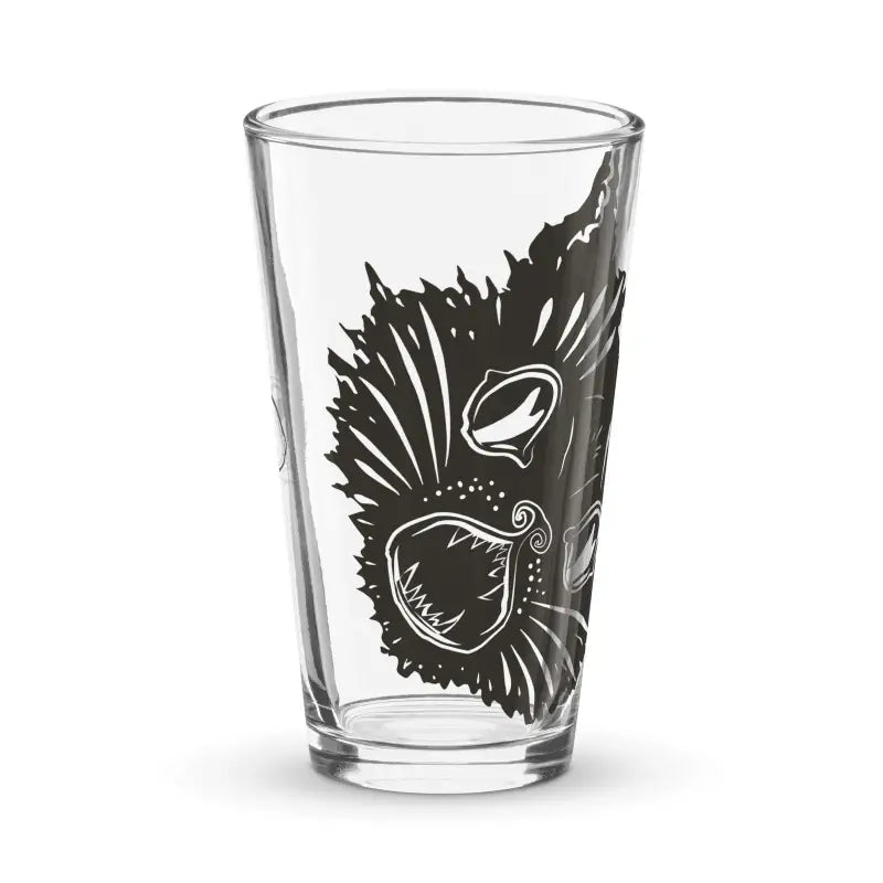 Clear pint glass featuring a black crow design for Ah Kitty Halloween collection