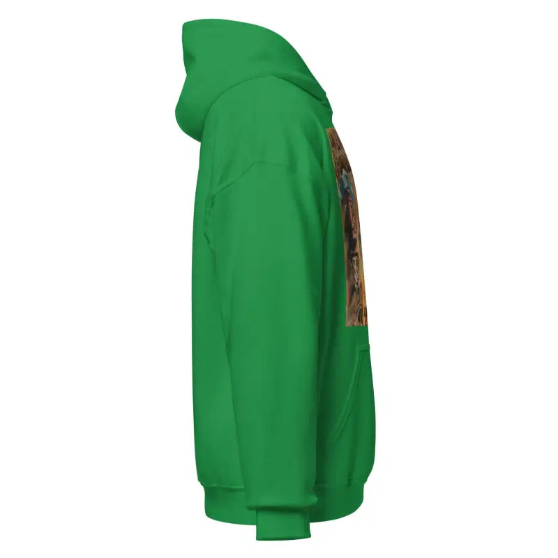 Bright green hoodie featuring a side view of the sleeve, inspired by Frankenstein horror classic
