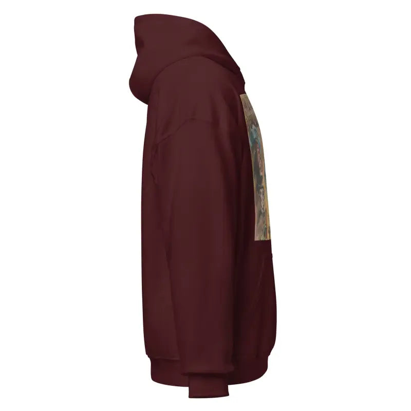 Burgundy Frankenstein hoodie featuring a stylish side panel design for horror classic fans