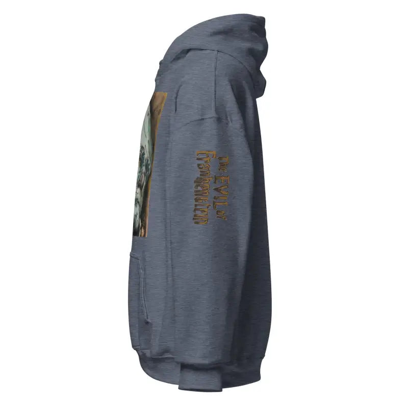Gray hoodie featuring Evil of Frankenstein graphic design, perfect for horror classic fans