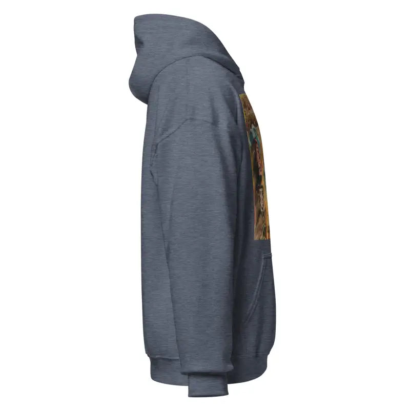 Side view of Grey Hooded Sweatshirt featuring Evil of Frankenstein Vintage Horror Art