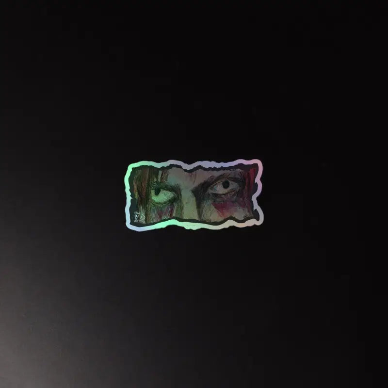 A pair of eyes with a glowing multicolored outline featured in exquisite holographic stickers