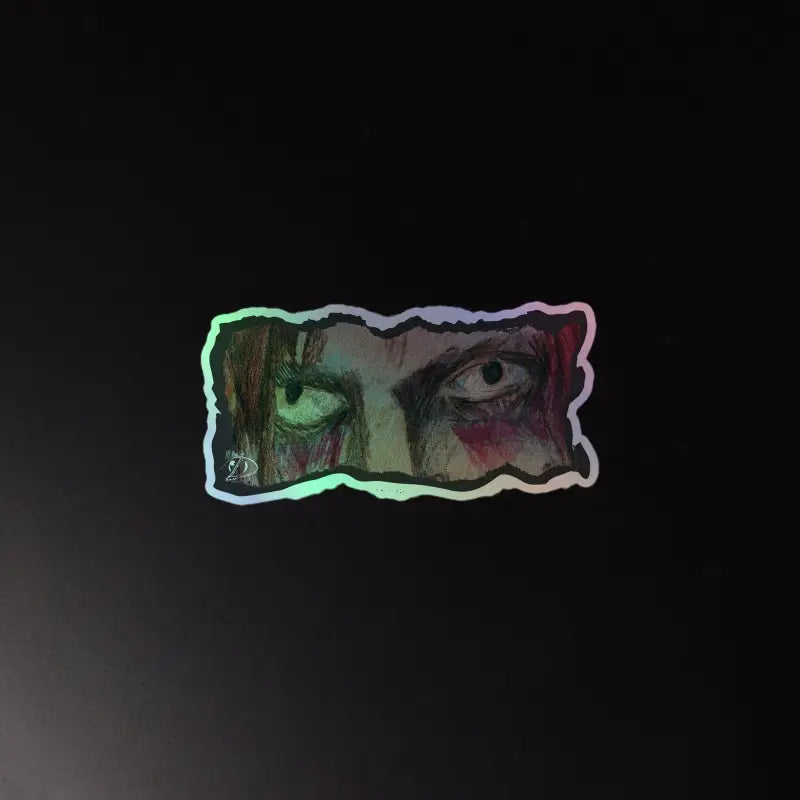 Torn paper fragment featuring intense eyes with a colorful glow for exquisite holographic stickers