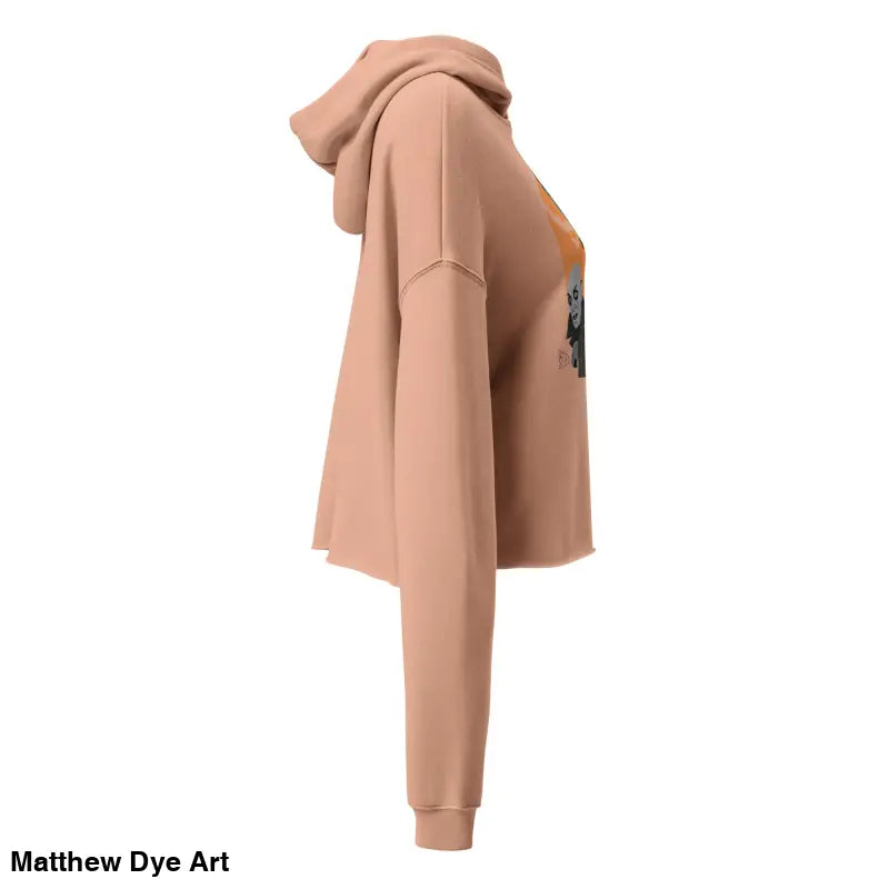 Peach-colored cropped hoodie featuring Matthew Dye art for vampire enthusiasts