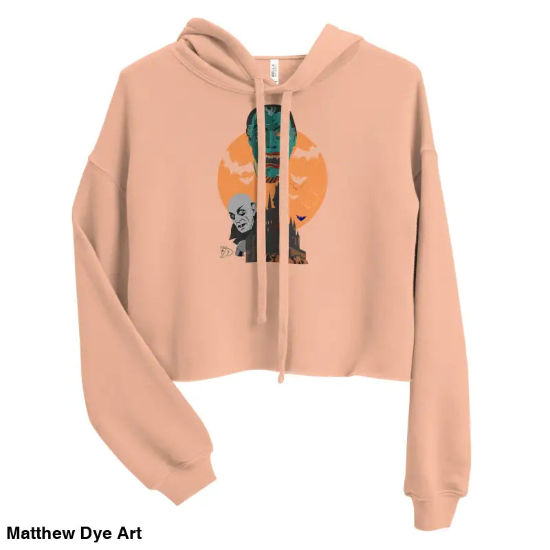 Peach-colored cropped hoodie from Fangs & Fashion, meticulously crafted vampire crop hoodie