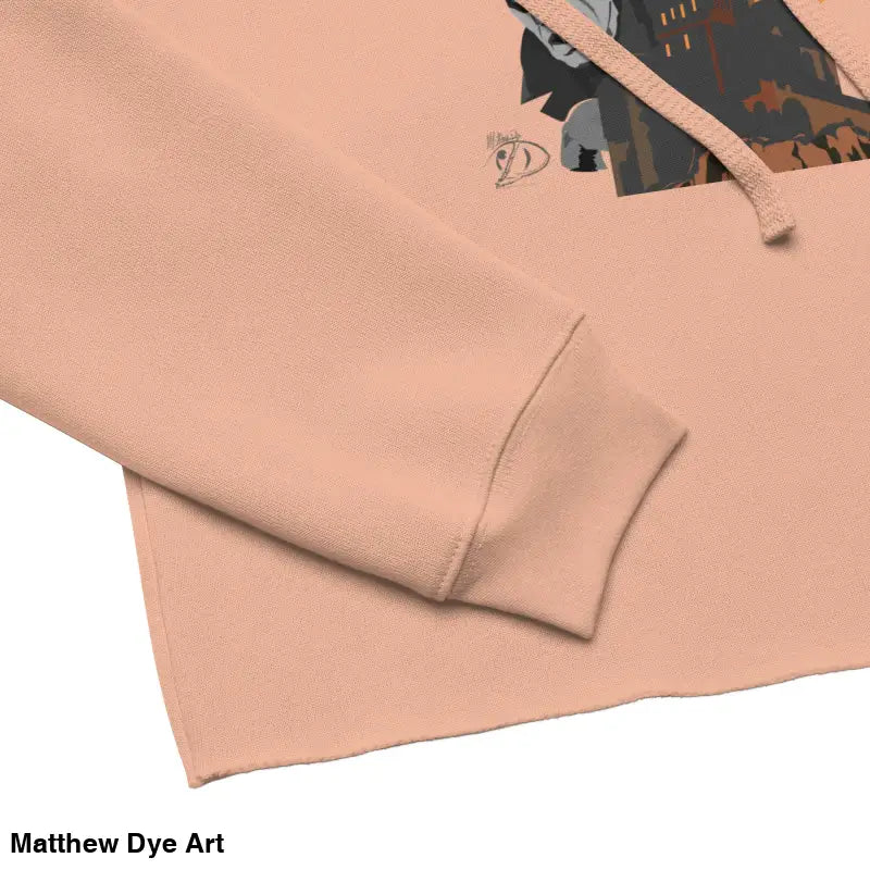 Peach-colored cropped hoodie from Fangs & Fashion, meticulously crafted for vampire enthusiasts