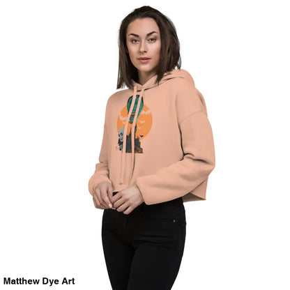 Peach-colored cropped hoodie from Fangs & Fashion, meticulously crafted vampire crop hoodie