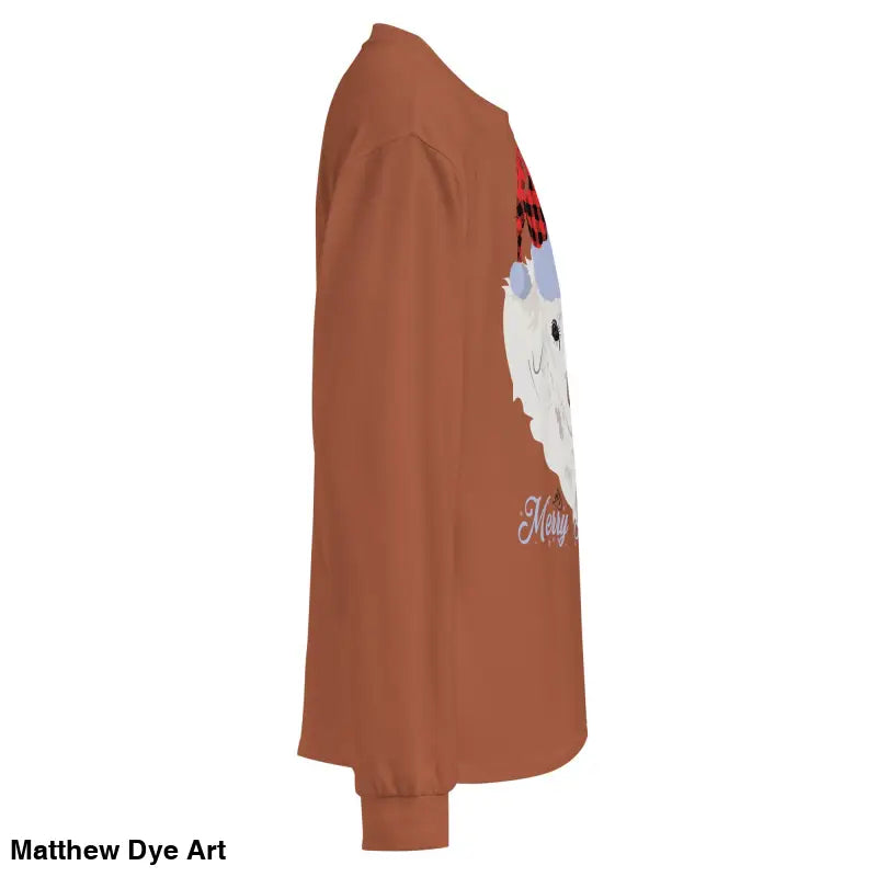 Brown long sleeve shirt featuring dog graphic, perfect art gift for the holidays