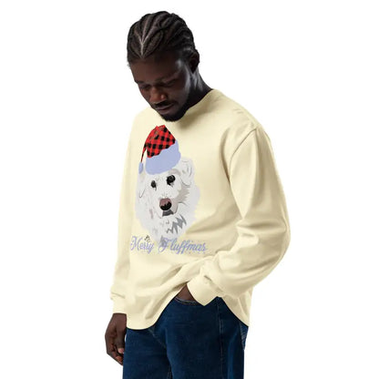 Cream-colored long sleeve shirt featuring dog graphic, perfect art gift for pet lovers