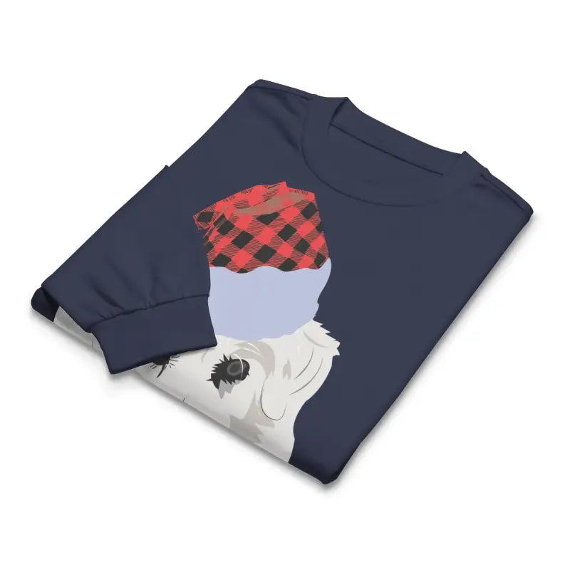 Folded navy blue long sleeve shirt with dog graphic, perfect gift for pet lovers