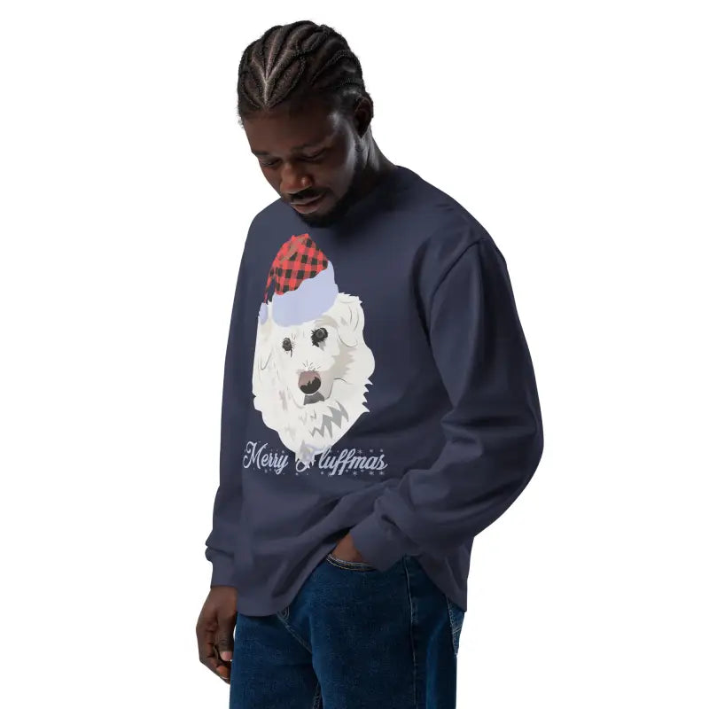 Navy blue long sleeve shirt featuring dog graphic, perfect holiday gift for pet lovers