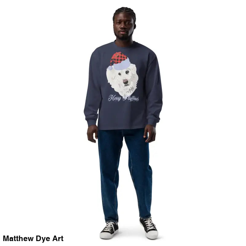 Navy blue long sleeve shirt from Fluff Yeah! Merry Fluffmas, perfect gift for art lovers