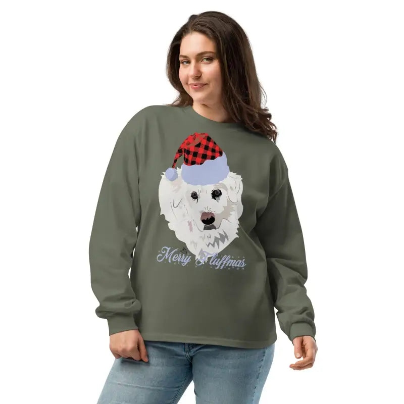 Olive green long sleeve shirt featuring a dog graphic, perfect gift for dog lovers