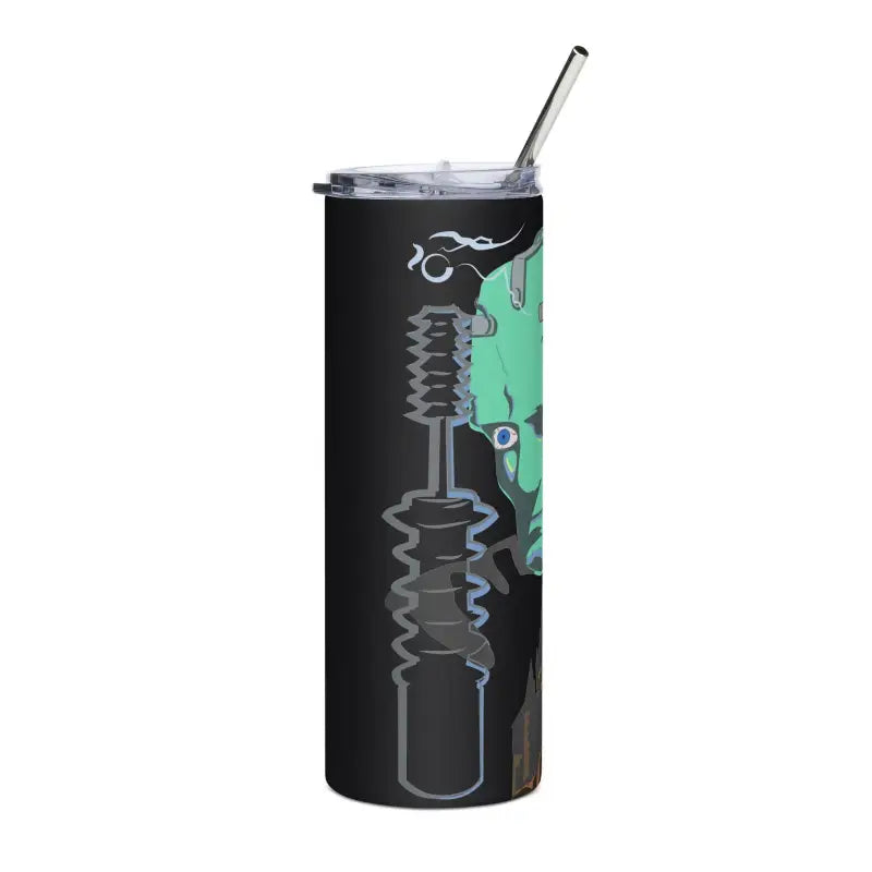 Black stainless steel tumbler featuring Halloween designs and turquoise accent graphics