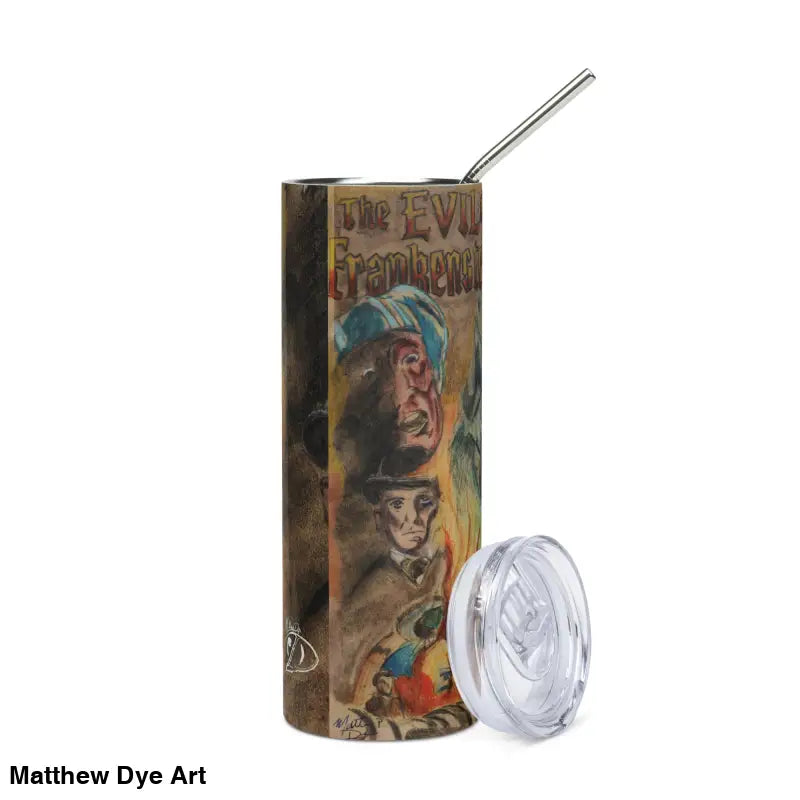 Eerie Frankenstein Horror Stainless Steel Tumbler with straw and lid for vintage art lovers