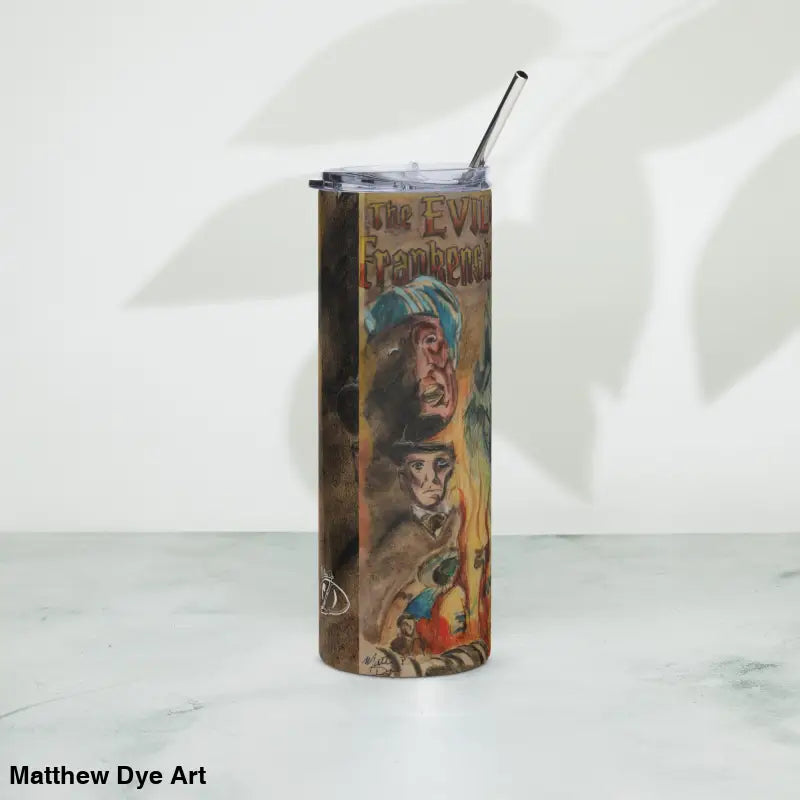 Eerie Vintage Monster Art Printed Tumbler with Straw in Stainless Steel Design