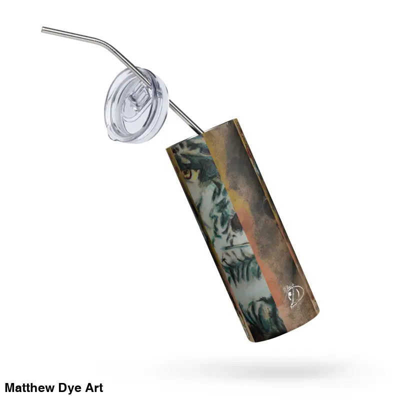 Eerie patterned tumbler with straw featuring Vintage Monster Art of Frankenstein Horror