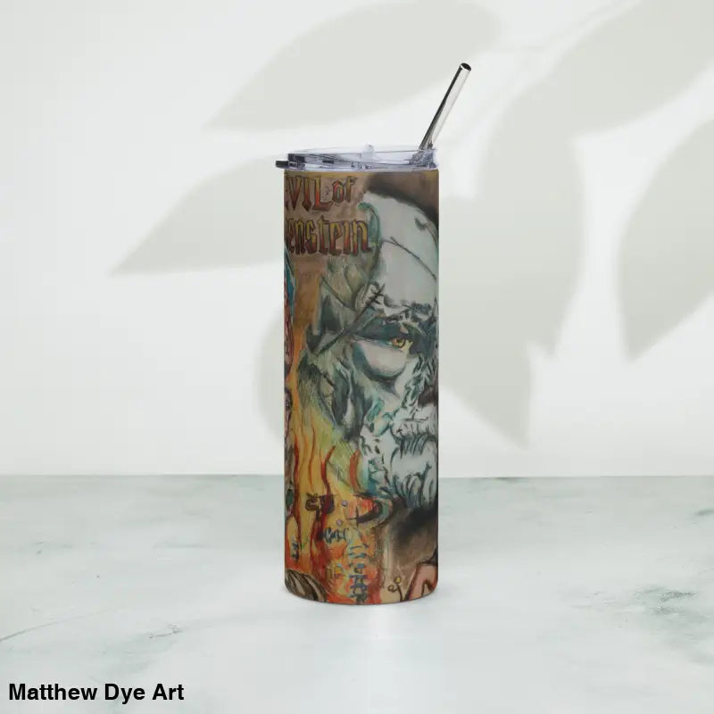Eerie Vintage Monster Art on Frankenstein Horror Stainless Steel Tumbler with Straw