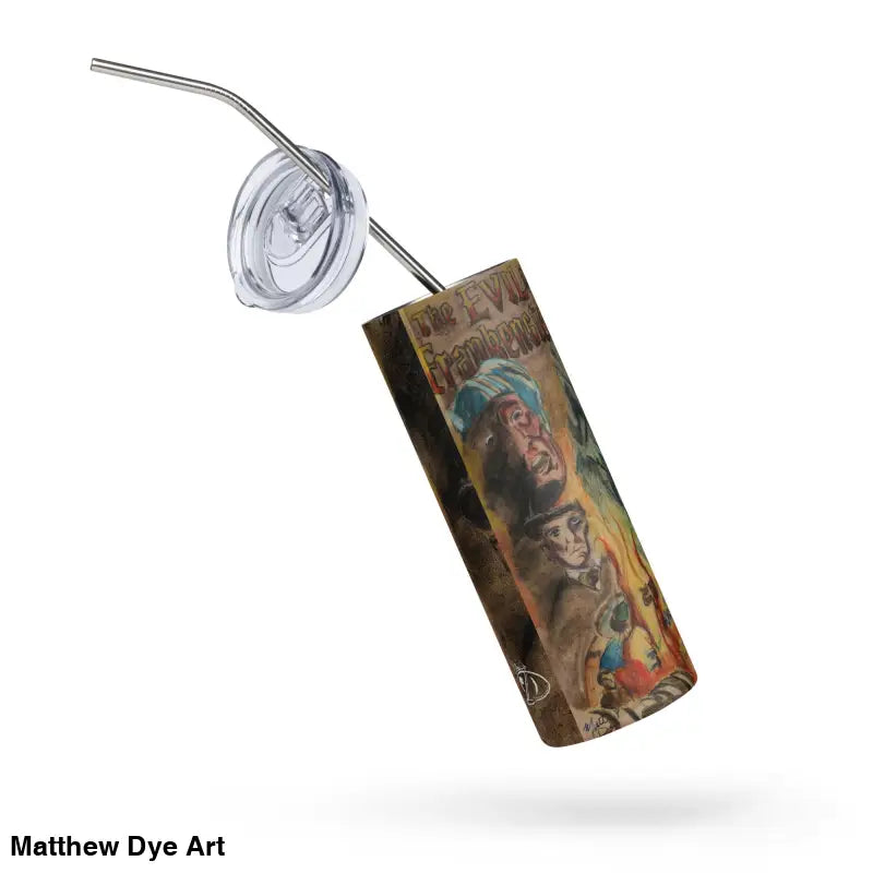 Eerie Frankenstein Horror Stainless Steel Tumbler featuring surreal vintage monster art