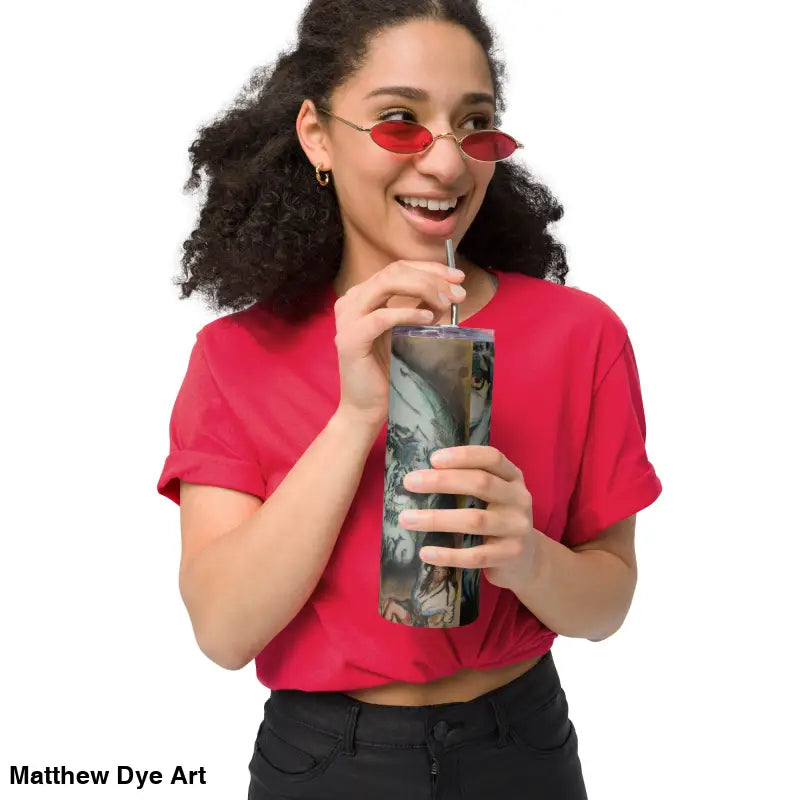 Eerie Patterned Stainless Steel Tumbler featuring Vintage Monster Art of Frankenstein