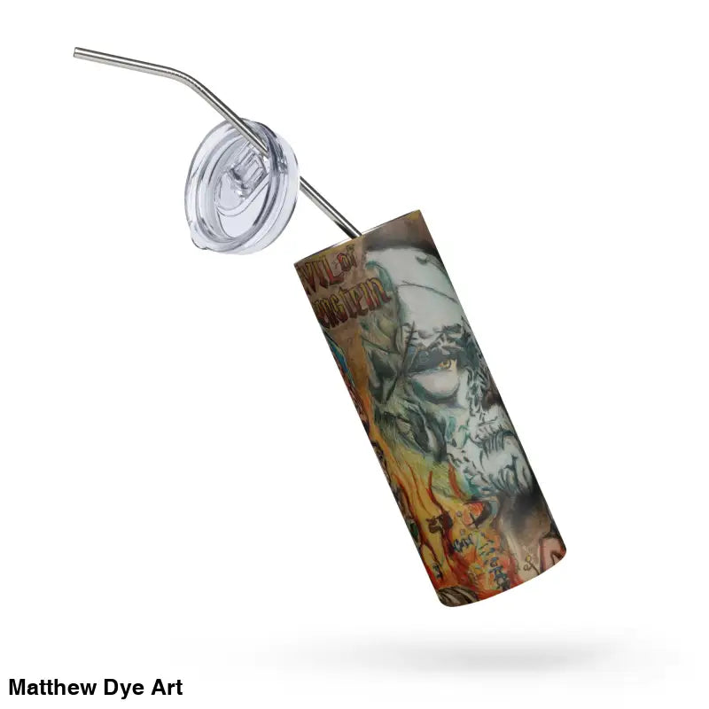 Eerie Frankenstein Horror Stainless Steel Tumbler featuring vintage monster art with straw