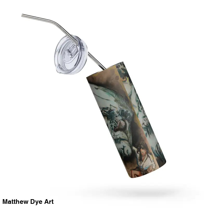 Eerie Frankenstein Horror Stainless Steel Tumbler with straw and vintage monster art