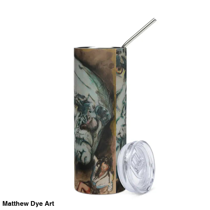 Eerie Frankenstein Horror Stainless Steel Tumbler with Straw and Lid, featuring vintage monster art