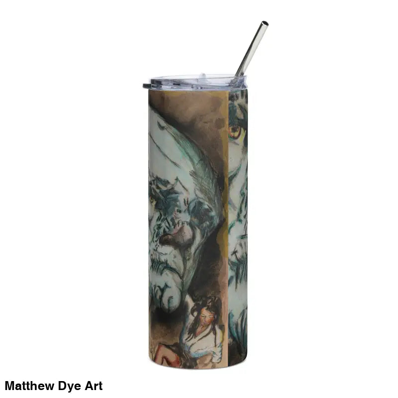 Eerie Artistic Frankenstein Horror Stainless Steel Tumbler with straw for vintage art lovers