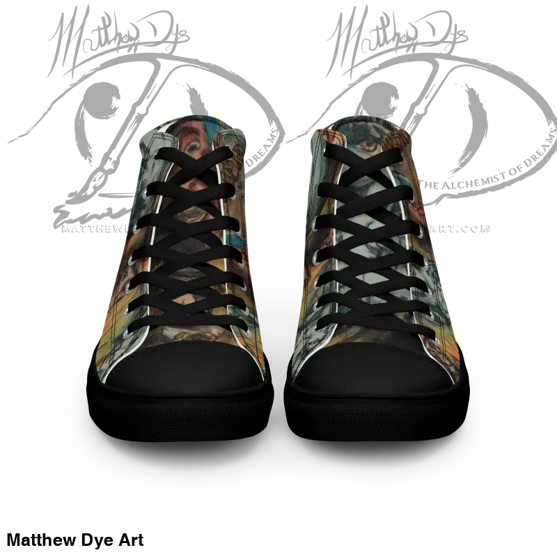 High-top sneakers featuring a colorful abstract design from Vintage Horror High tops