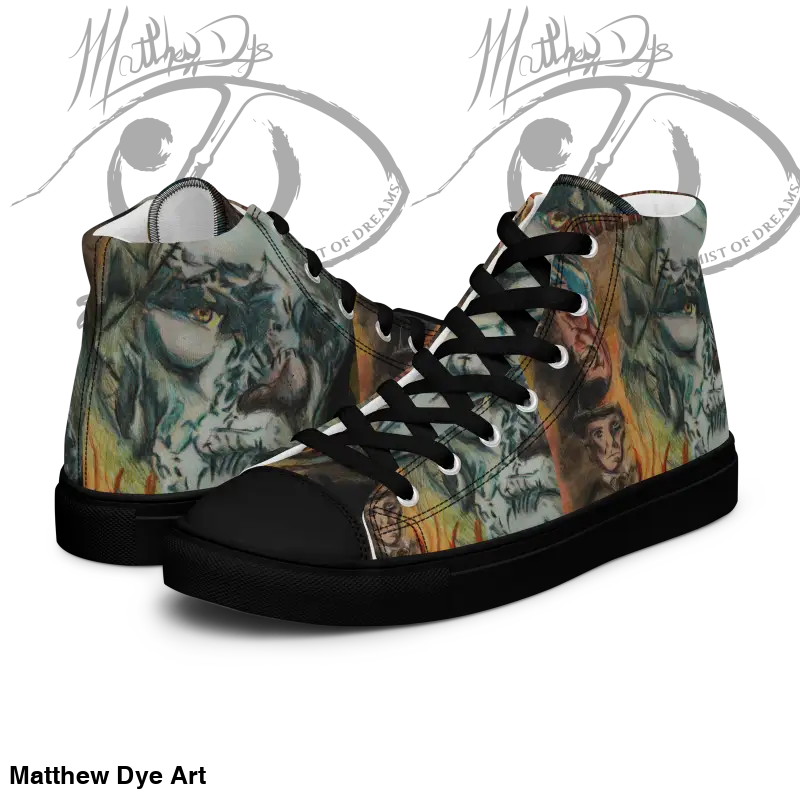High-top sneakers with nature-themed print by Matthew Dye, part of Vintage Horror High Tops