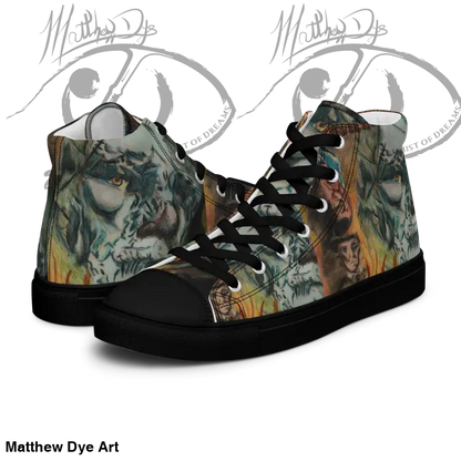 High-top sneakers with nature-themed print by Matthew Dye, part of Vintage Horror High Tops