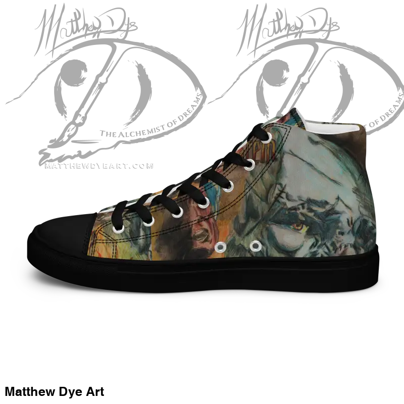 High-top sneaker with camouflage design and black toe cap from Vintage Horror High Tops
