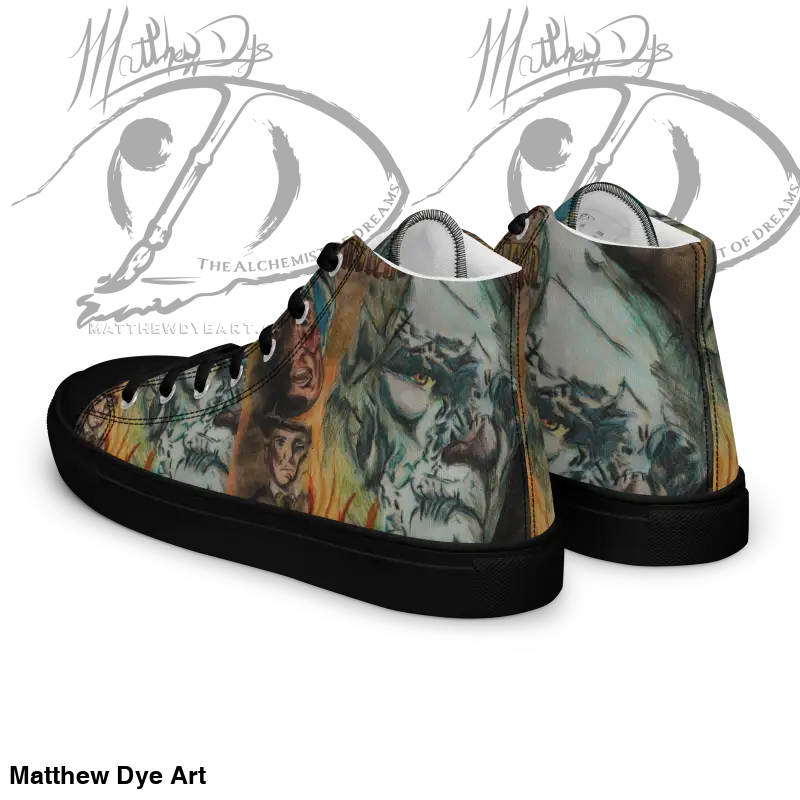 High-top sneakers with camouflage print by Matthew Dye, part of Vintage Horror High collection