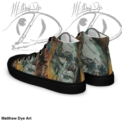 High-top sneakers with camouflage print by Matthew Dye, part of Vintage Horror High collection