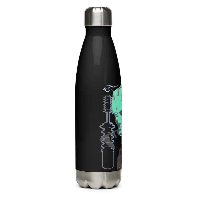 Black stainless steel water bottle featuring turquoise graphic design for autumn style