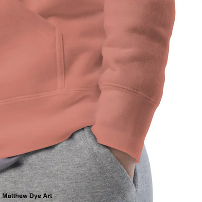 Salmon-colored hoodie with gray sweatpants, a delightful tribute to Frankenstein’s monster