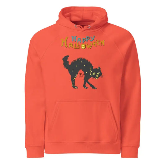 Orange Halloween hoodie featuring Scary Cat Halloween art, perfect for festive attire
