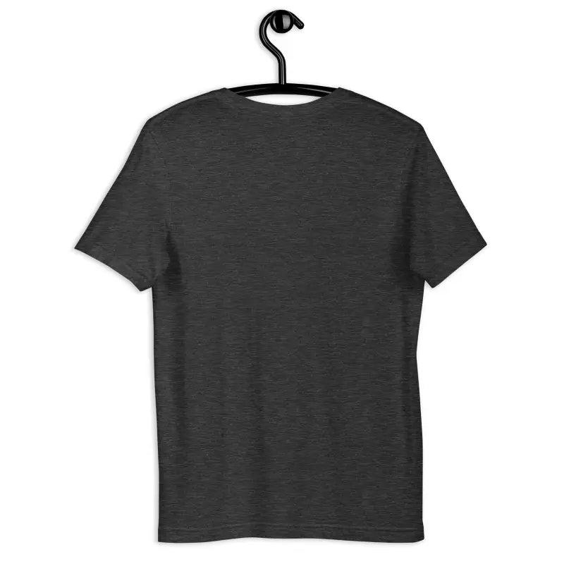 Plain black unisex t-shirt featuring haunting Halloween eyes on a hanger