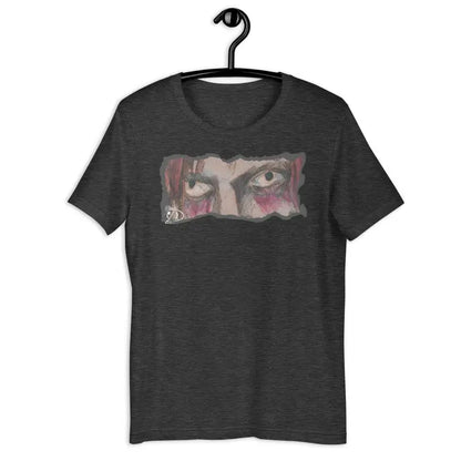 Unisex t-shirt featuring haunting Halloween eyes with intense reddish graphic design