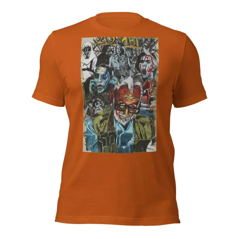 Orange graphic print on front of George A. Romero Tribute T-Shirt in Dark Gray