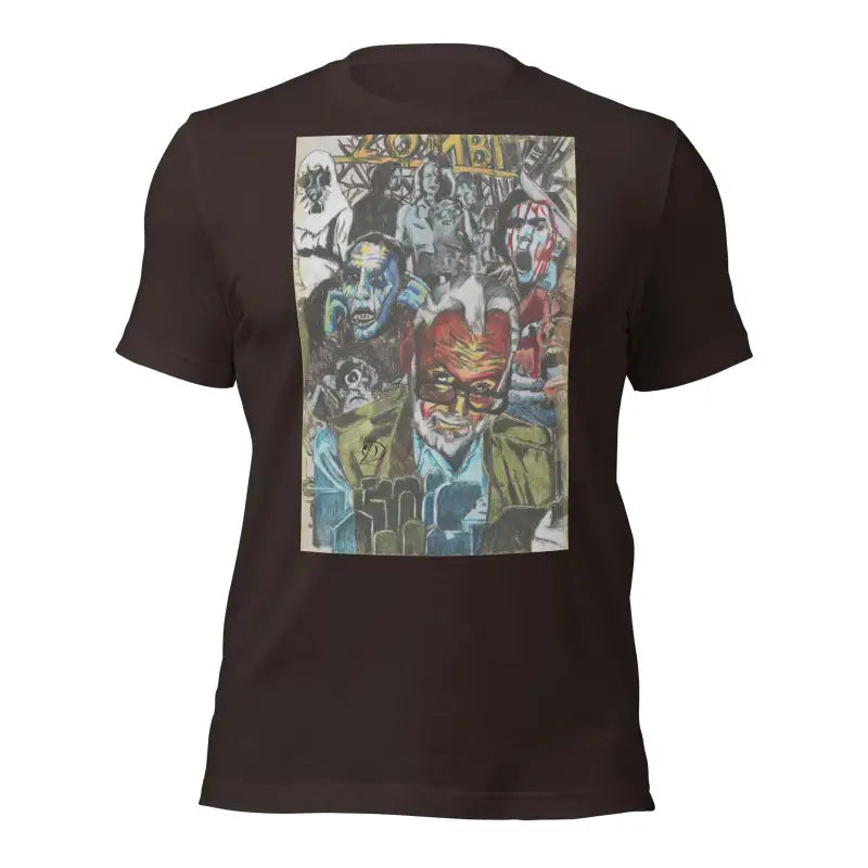 Black Romero Tribute T-Shirt featuring comic book style artwork on the back