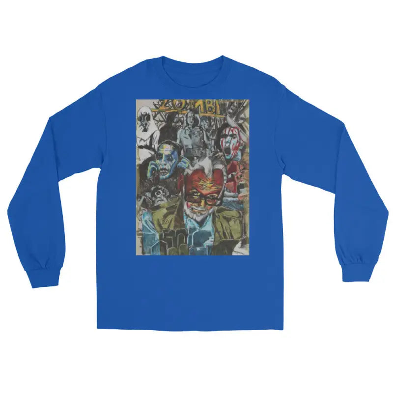 Blue long-sleeved shirt featuring surreal zombie art from George A. Romero Tribute collection