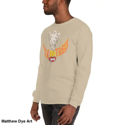 Beige long-sleeved shirt from Ghostly Grin offering spooktacular comfort unisex style