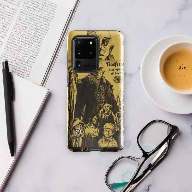 Artistic Nosferatu Tough Phone Case for Samsung Galaxy with vintage black and gold illustrations