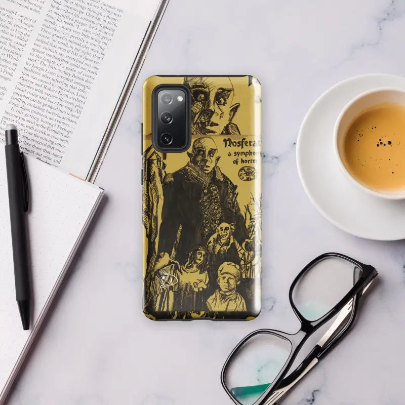 Gold Samsung Galaxy Case featuring artistic Nosferatu character illustrations