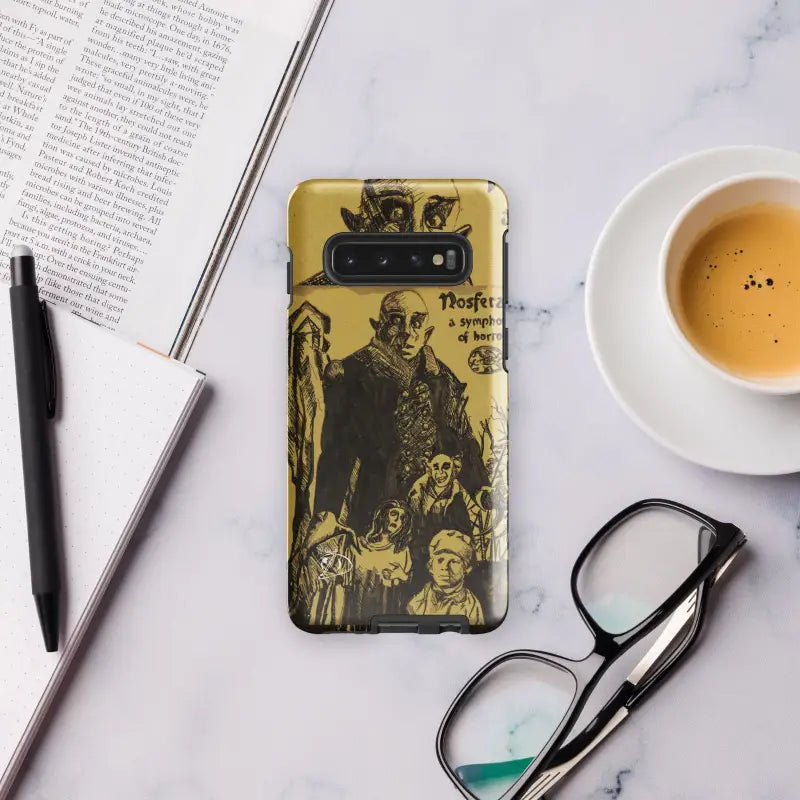 Gothic-style yellow and black Nosferatu phone case for Samsung Galaxy protection