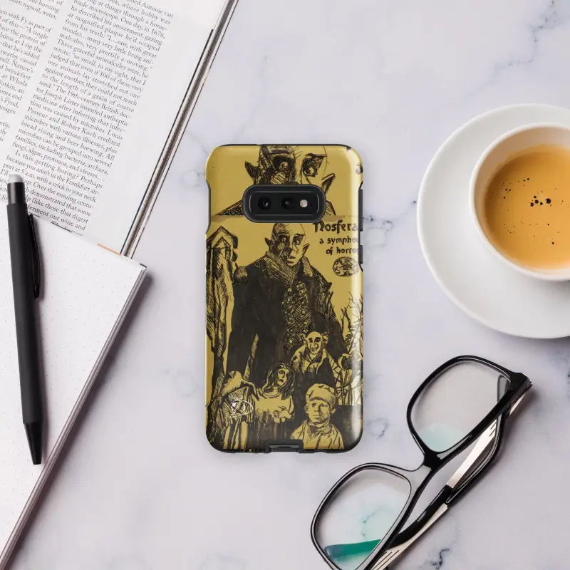 Vintage-style Nosferatu phone case in yellow and black for Samsung Galaxy protection