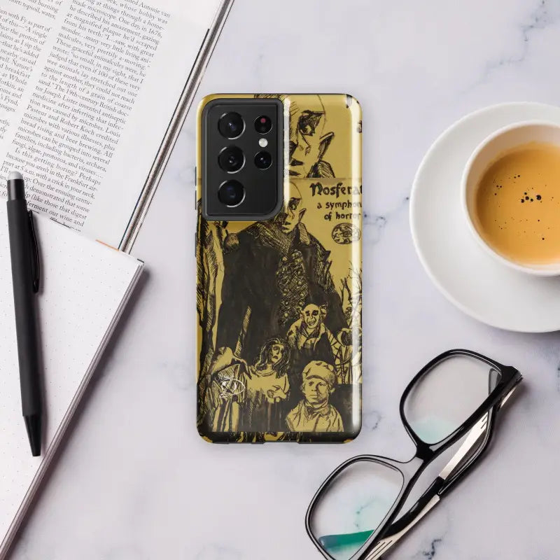 Samsung Galaxy S21 Ultra case with vintage Nosferatu artwork in yellow and black tones